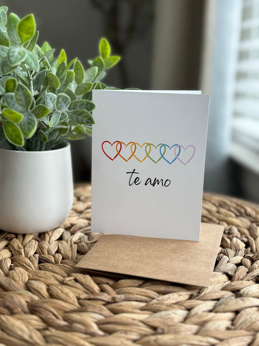 Te Amo Rainbow Hearts Greeting Card